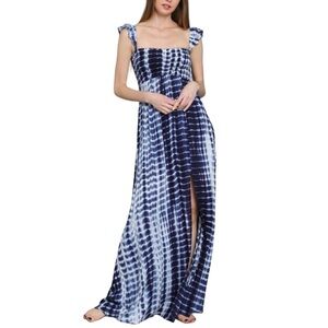 316. Women's Navy Tie Dye Smocked Top Maxi Dress NWOT